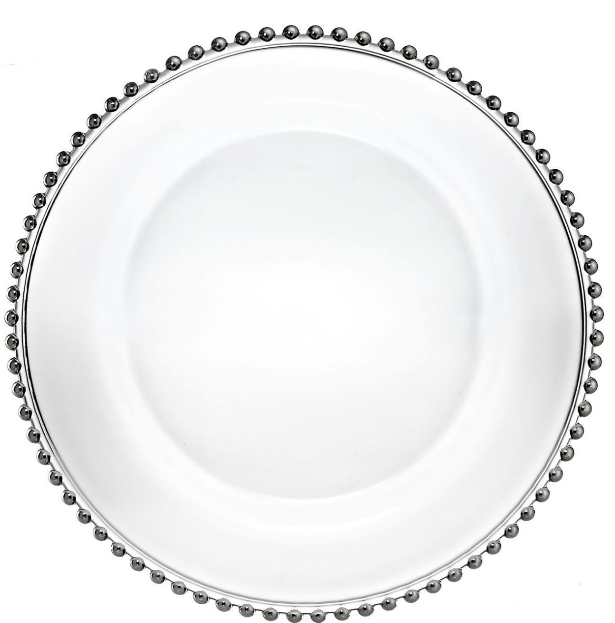 Silver Beaded charger plate for wedding hire